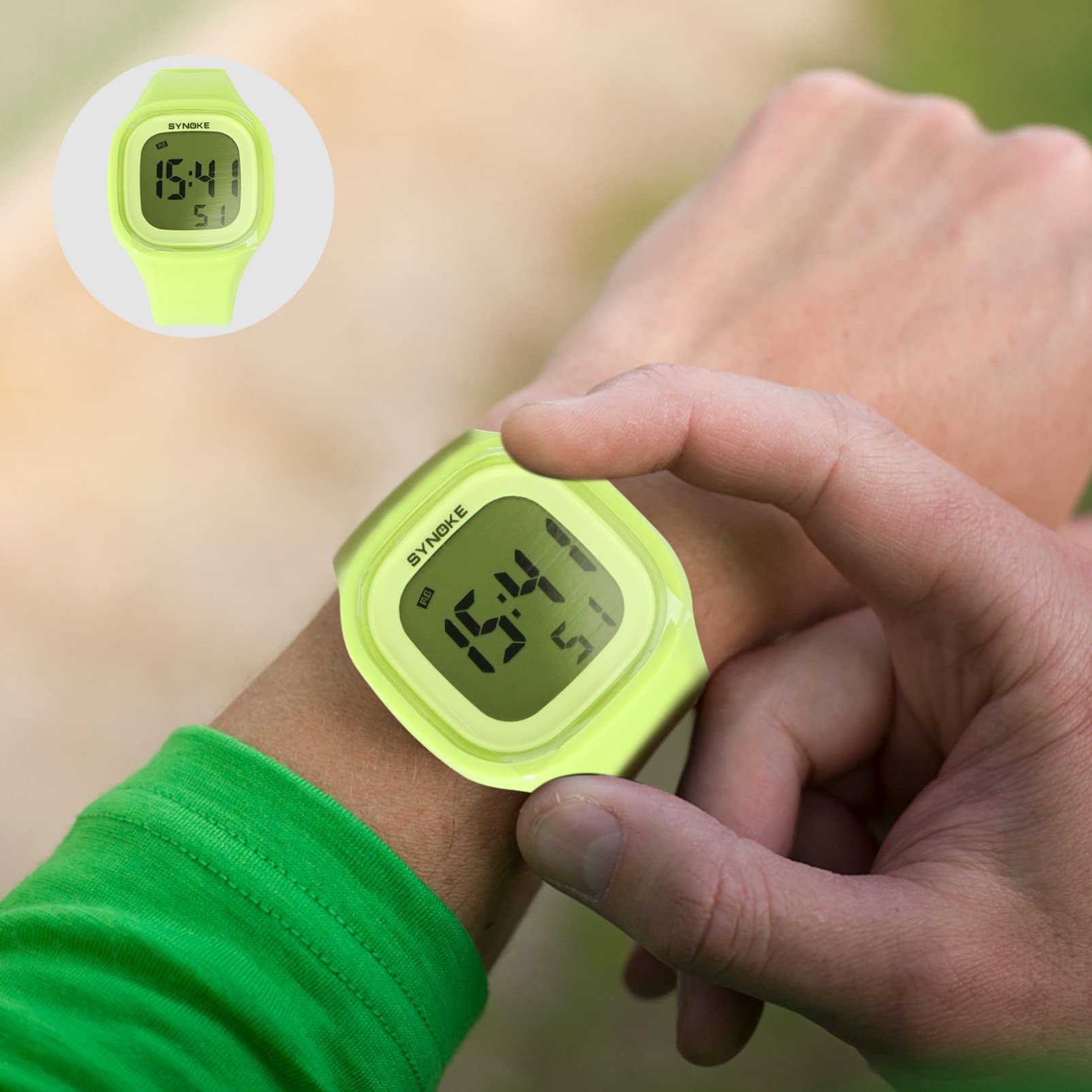 **Hemobllo Waterproof Digital Sports Watch with Glow-in-the-Dark Silicone Strap for Men & Women – Perfect for Running, Swimming & Outdoor Activities (Green)**