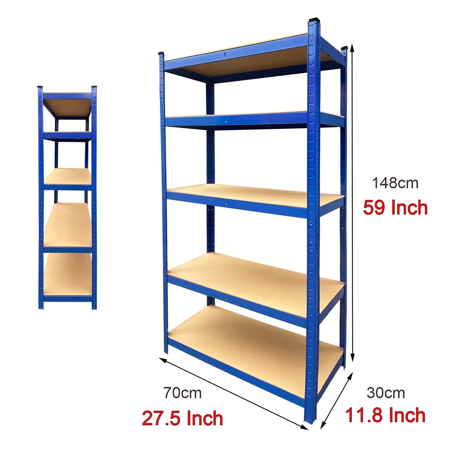 59 Inch Heavy Duty 5-Tier Adjustable Storage Shelving Unit - Metal Steel Frame with MDF Boards, 386lbs Capacity per Shelf (27.5