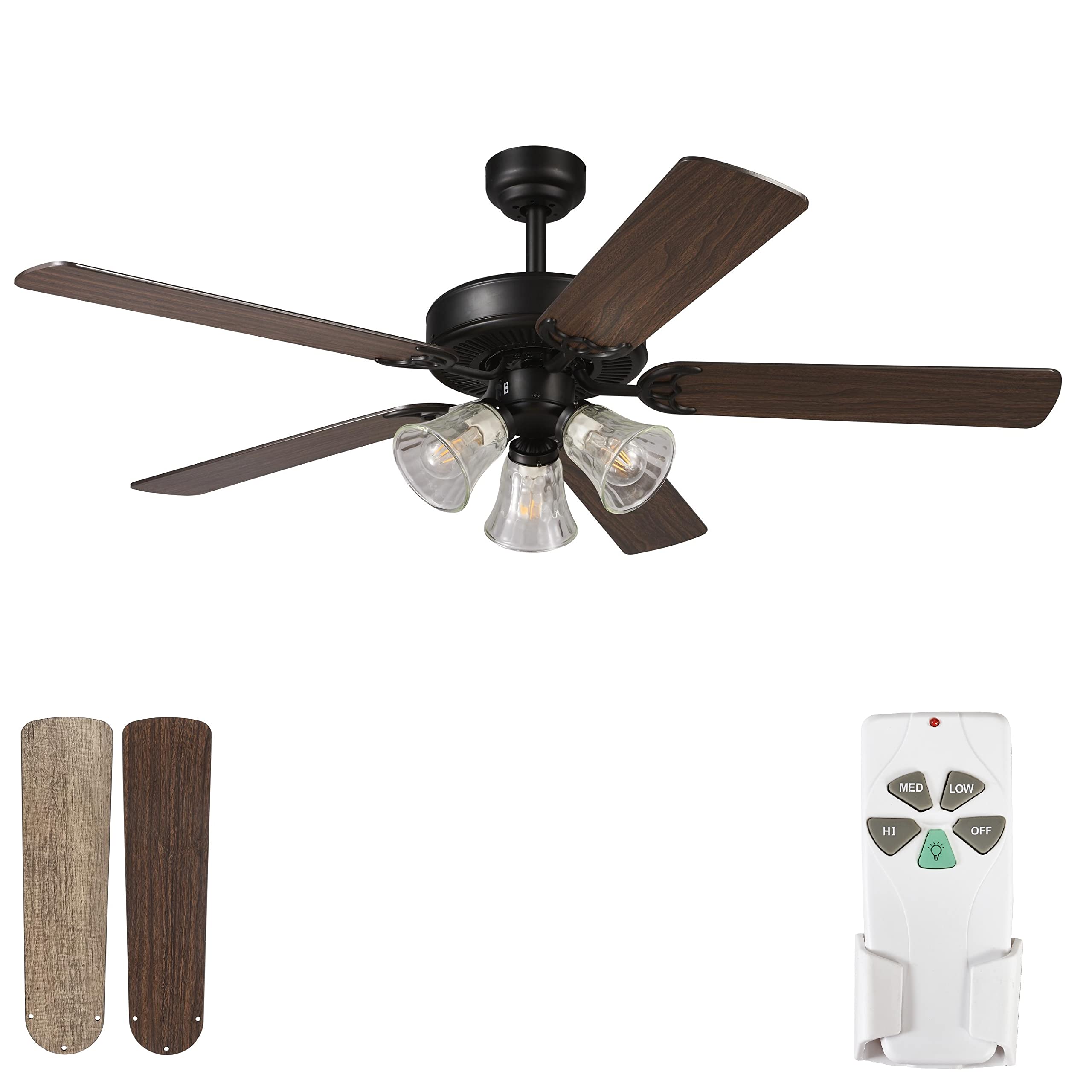 52 Inch Indoor Ceiling Fan with Light Kit & Remote Control - Farmhouse Style, Reversible Blades & Motor, 110V ETL Certified - Perfect for Living Room, Bedroom, Kitchen, Dining Room & Basement - Energy Efficient Cooling & Stylish Lighting Solution for Year-Round Comfort