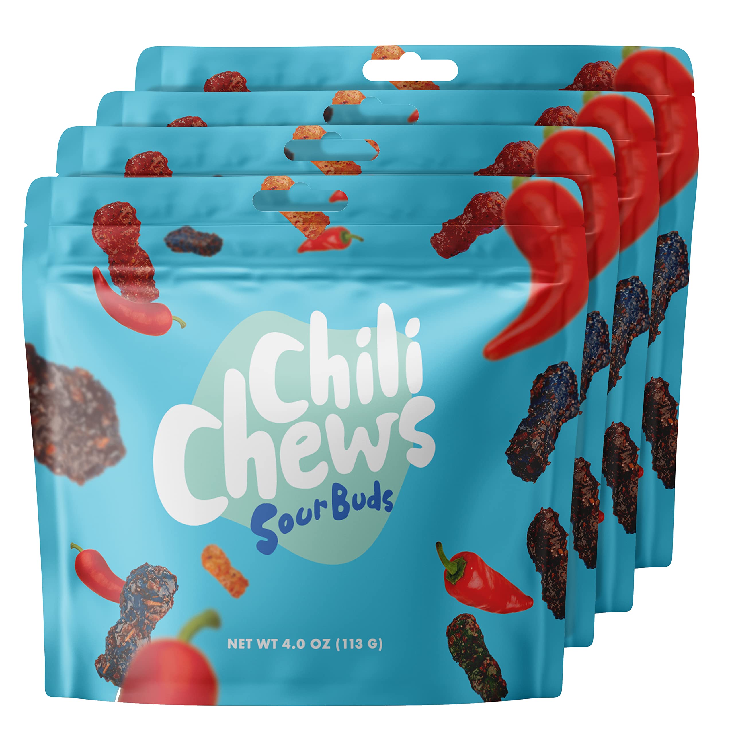 Spicy Sour Gummy Candy Bites - Sweet & Hot Chili Chews for Kids & Adults - Delicious Sour Buds Snack (4 Pack) - Perfect for Parties, Movie Nights & On-the-Go Treats