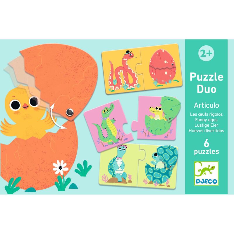 Funny Eggs 12-Piece Puzzle by Djeco - Educational Toddler Toy for Learning Shapes & Colors | Perfect for Preschool Playtime & Family Game Nights