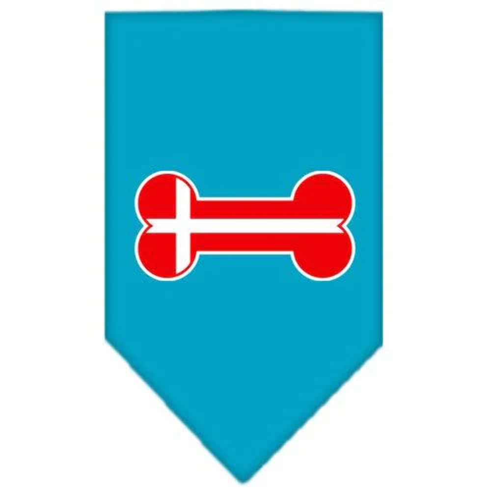 Bone Shaped Denmark Flag Dog Bandana - Turquoise Large Screen Printed Pet Bandana for Dogs - Perfect for Pet Parties, National Celebrations & Photo Shoots