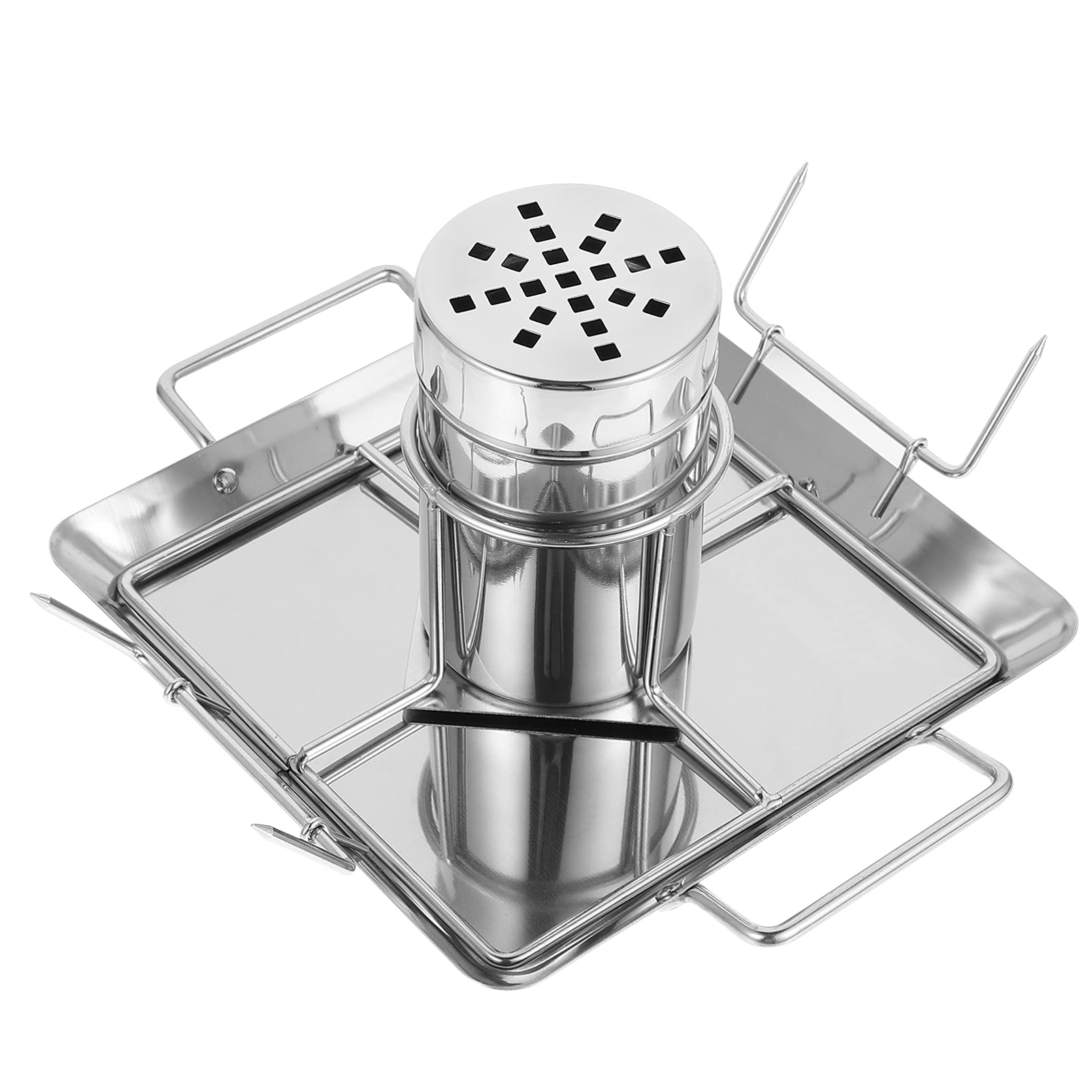 Hemoton Square Grill Plate for Outdoor Camping & BBQ - Durable Vertical Chicken Roaster Stand with Beer Can Holder - Perfect for Backyard Grilling, Tailgating & Picnics