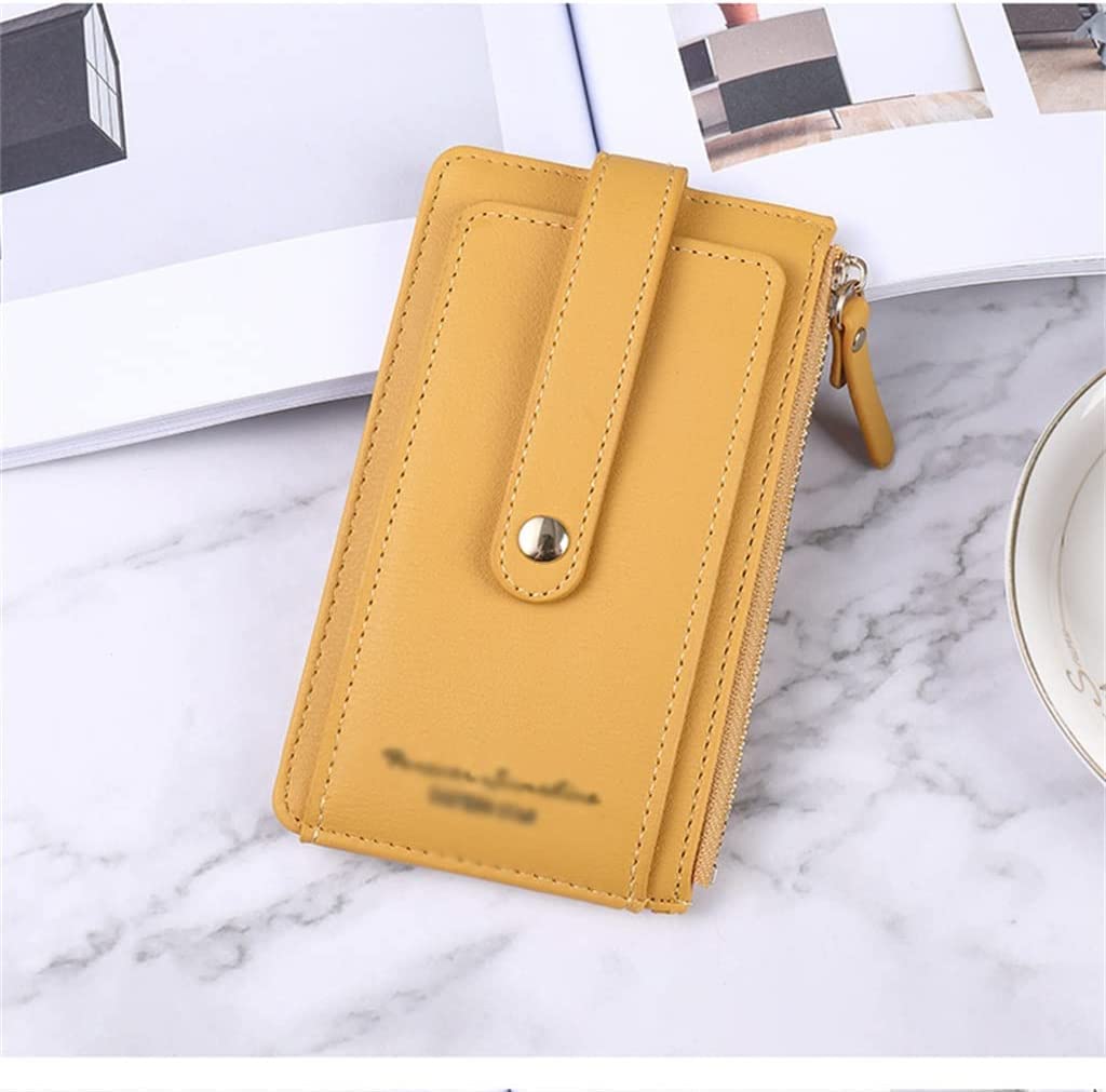 Women's Soft Leather Card Holder & Coin Purse - Double Zipper Mini Clutch Wallet (Yellow, 1pc) - Perfect for Everyday Essentials & Travel Accessories Organization