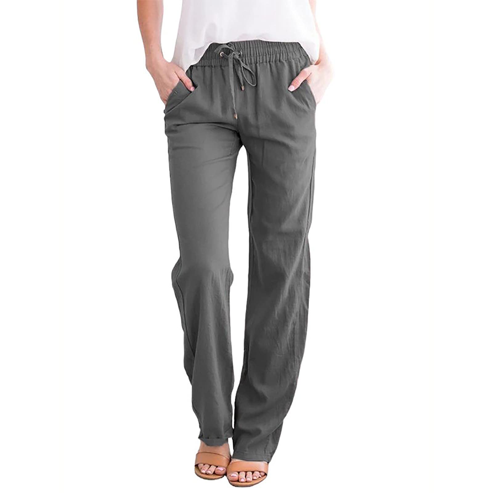 Ceimmol Women's Linen Pants - Summer & Autumn Casual Wide Leg Cotton Linen Joggers | Lightweight Loose Workout Pants for Yoga, Travel & Lounge Wear