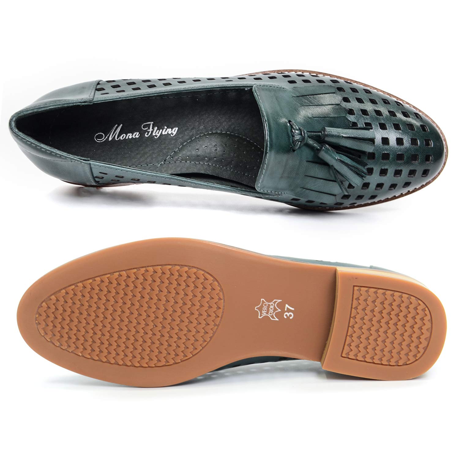 Mona Flying Women's Leather Tassel Loafers - Slip On Flats for Office & Casual Wear - Comfortable Work Shoes for Professional Ladies - Perfect for Business, Travel & Everyday Use