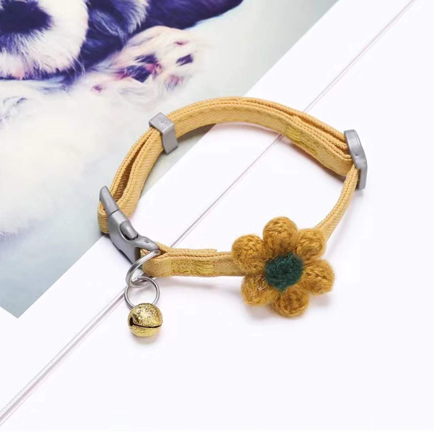 Handmade Adjustable Cat Collar with Six Petal Flowers & Bells - Sky Blue Kitten Collar for Girl Cats | Perfect for Daily Wear, Special Occasions & Photo Shoots