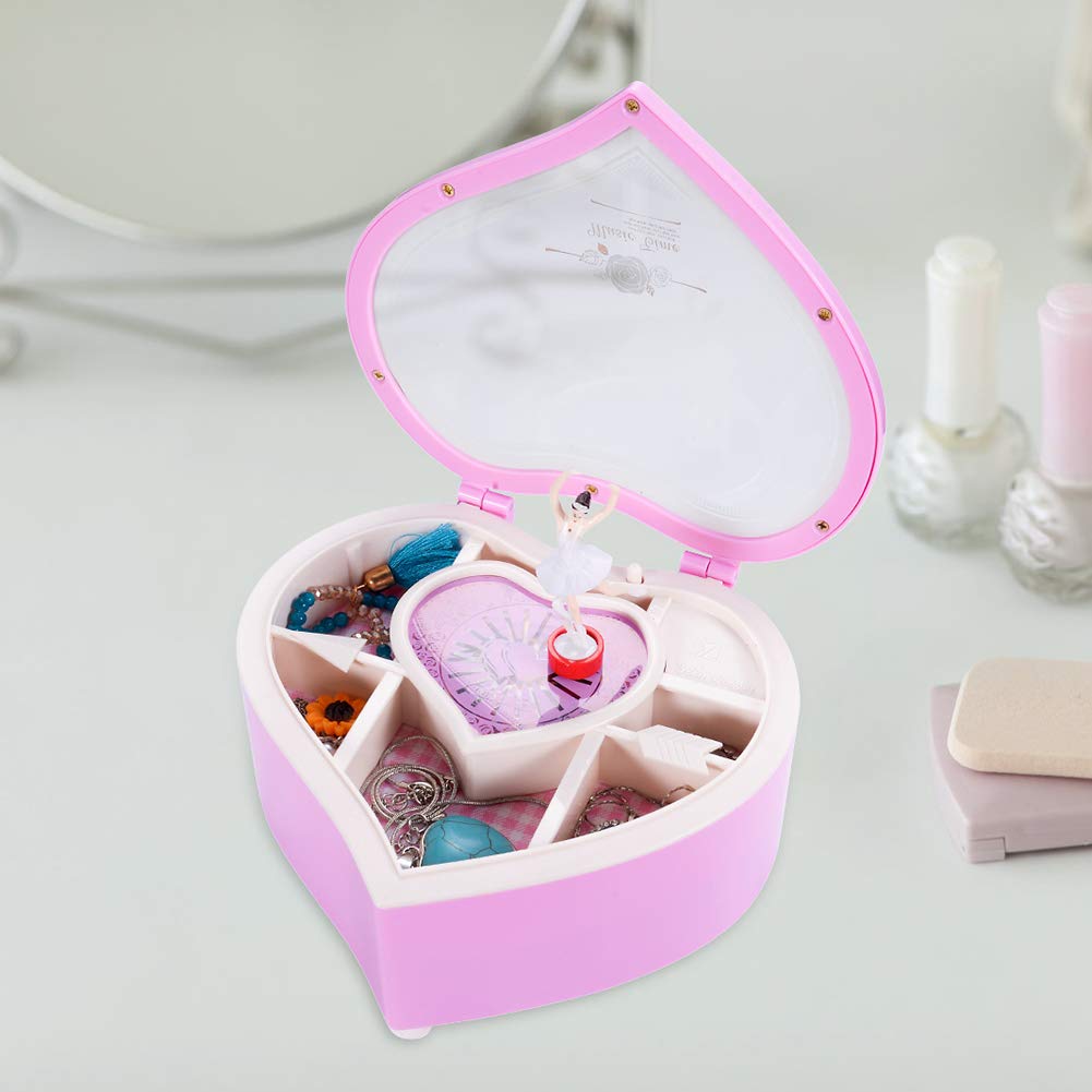 Rainbow Heart Musical Jewelry Box with Dancing Girl - Pink Arrow Design Jewelry Storage Box | Perfect Christmas Gift for Her, Birthday Present, Girls Room Decor