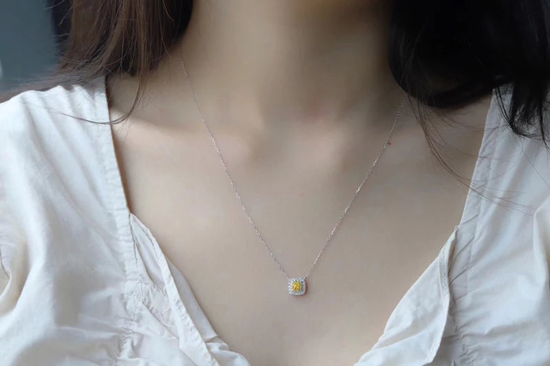 18K White Gold Genuine Natural Yellow Diamond Pendant Necklace for Women - Elegant Jewelry Gift for Anniversary, Birthday & Special Occasions
