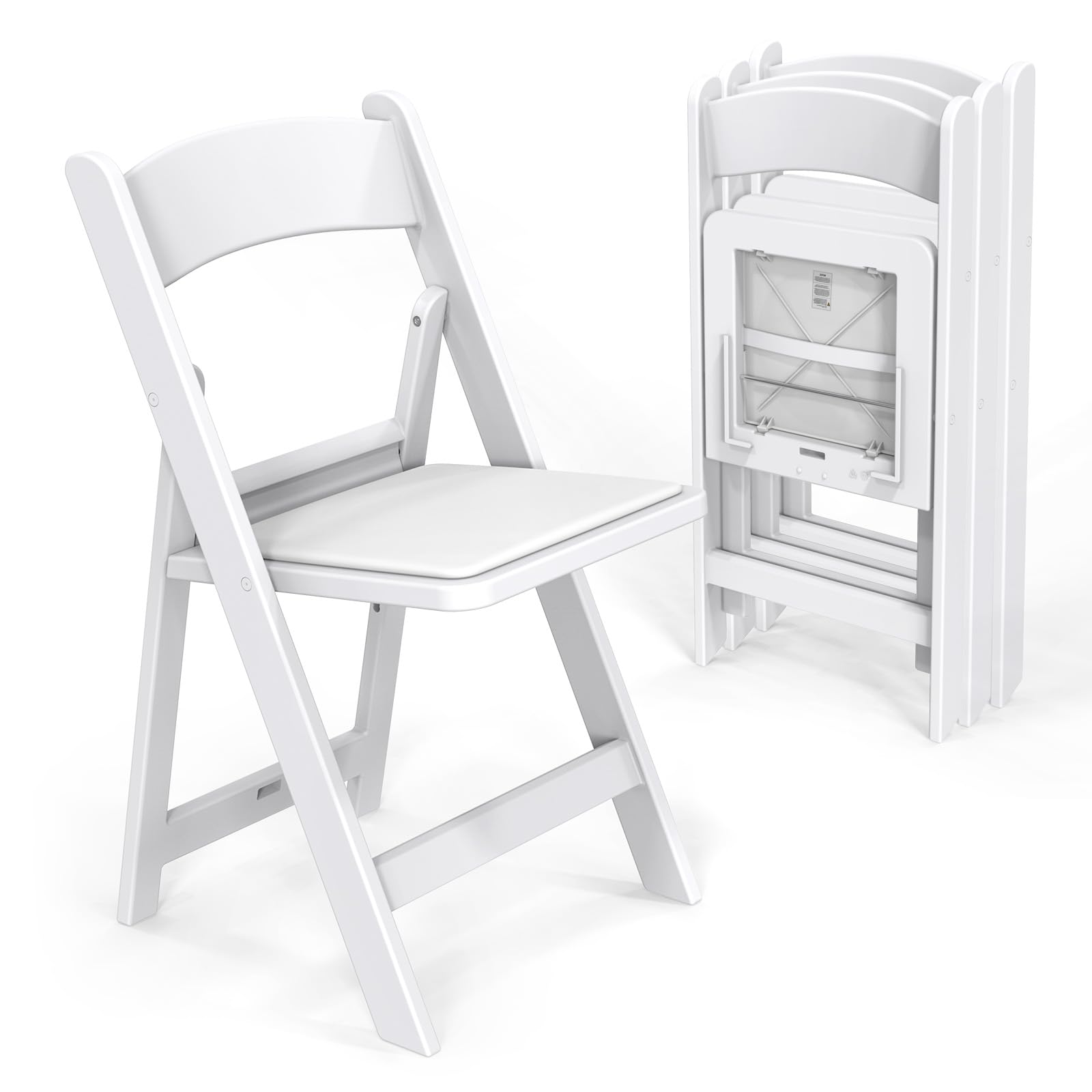 VINGLI 4-Pack White Resin Folding Chairs with Cushion - Comfortable Padded Foldable Plastic Chairs for Indoor Outdoor Use - Perfect for Parties, Events, Picnics, BBQs, and Backyard Gatherings