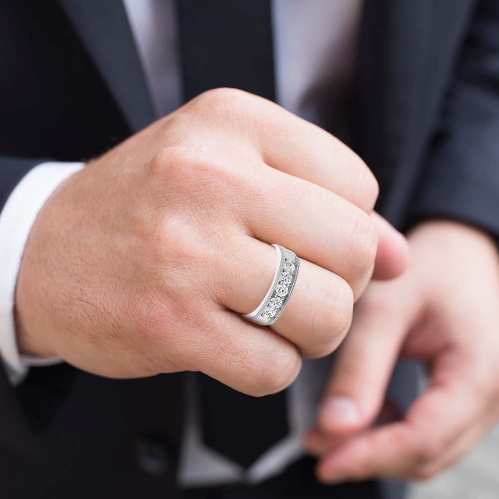 1.0 Carat Round Diamond Milgrain Accent Men's Wedding Band Ring - Perfect for Engagements, Anniversaries & Special Occasions