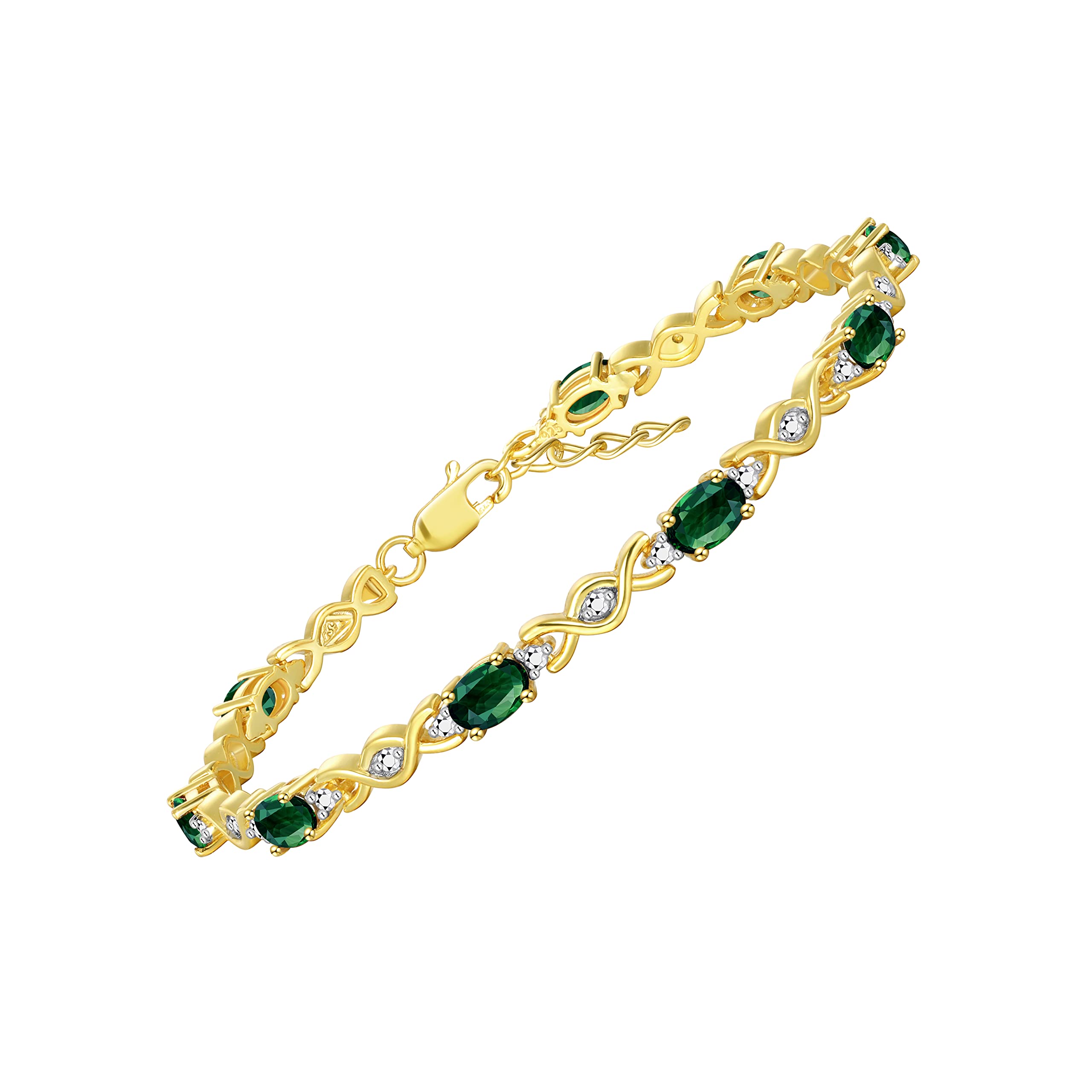 Rylos Women's Yellow Gold Plated XOXO Hugs & Kisses Tennis Bracelet - 10 Genuine 6X4MM Gemstone & Diamond Accents, Adjustable 7