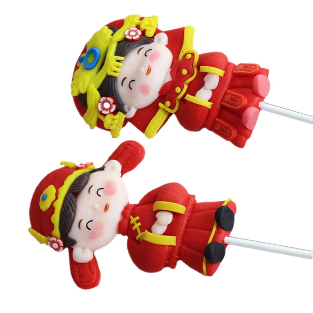 Bestoyard 2pcs Chinese Style Wedding Cake Toppers - Red Bride and Groom Figurines for Wedding Decorations, Anniversary, Engagement Party, and Romantic Couple Home Decor