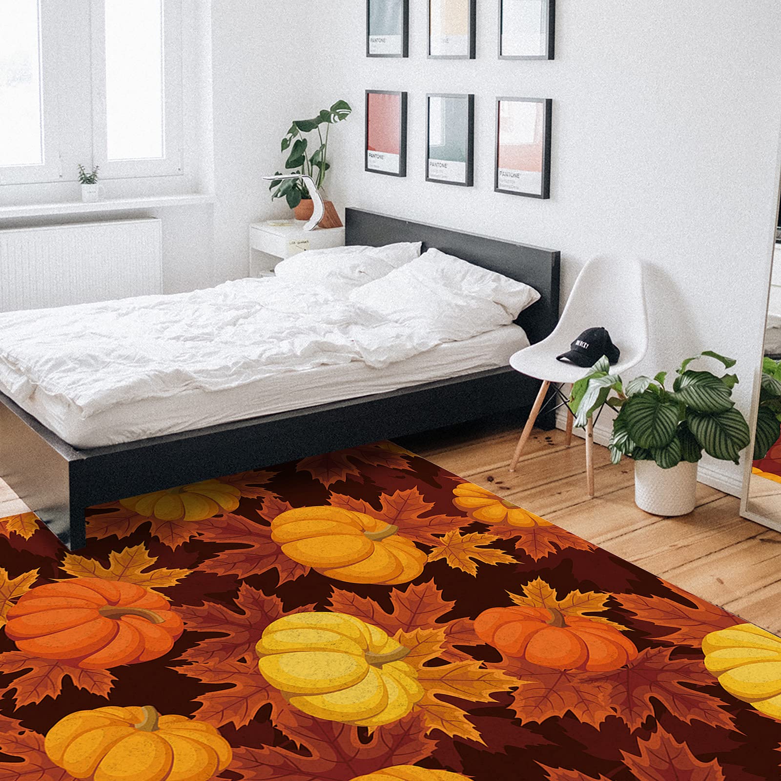 Thanksgiving Rectangular Area Rug 2'7'' x 5' - Large Indoor Outdoor Carpet for Living Room, Dining Room, Bedroom, Patio & Deck - Fall Decor with Pumpkin and Maple Leaf Design - Perfect for Holiday Gatherings & Seasonal Home Decor
