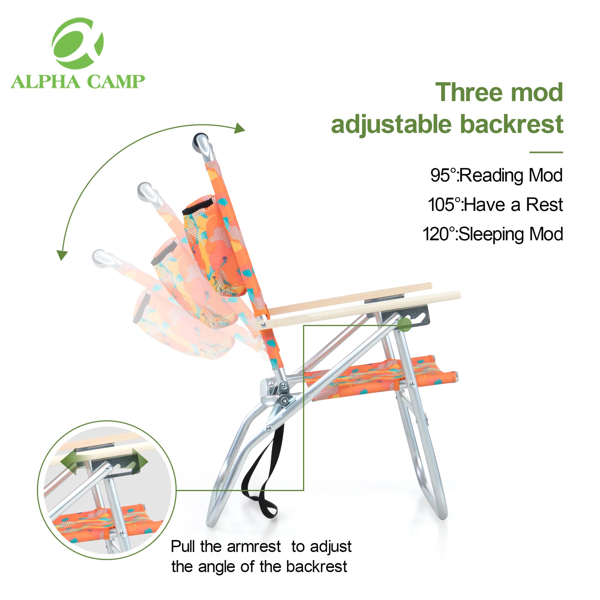 ALPHA CAMP 2-Pack Backpack Beach Chairs with Cooler Bag - 3-Position Adjustable, Foldable, 250lbs Capacity Camo Design - Perfect for Beach, Camping, Picnics & Outdoor Adventures