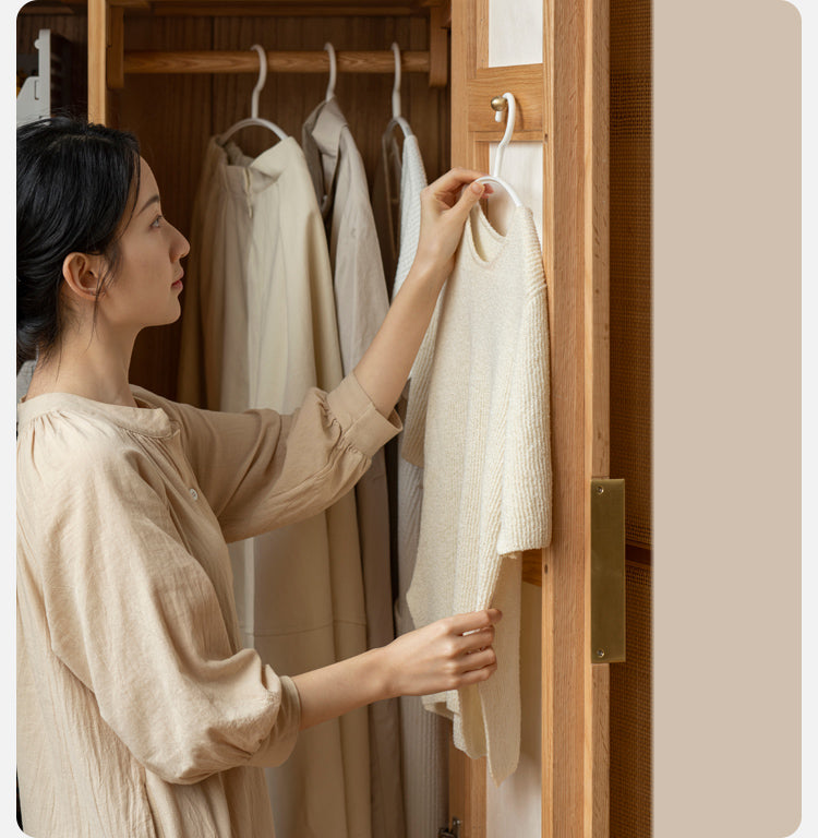 Solid Oak Wood Rattan Wardrobe - Stylish Storage for Bedroom, Living Room & Closet Organization