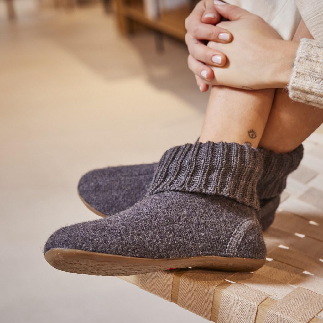 HAFLINGER Men's High Hi-Top Slippers - Grey Anthrazit 04 - US Size 5.5 - Cozy Indoor/Outdoor House Shoes for Winter Comfort & Arch Support
