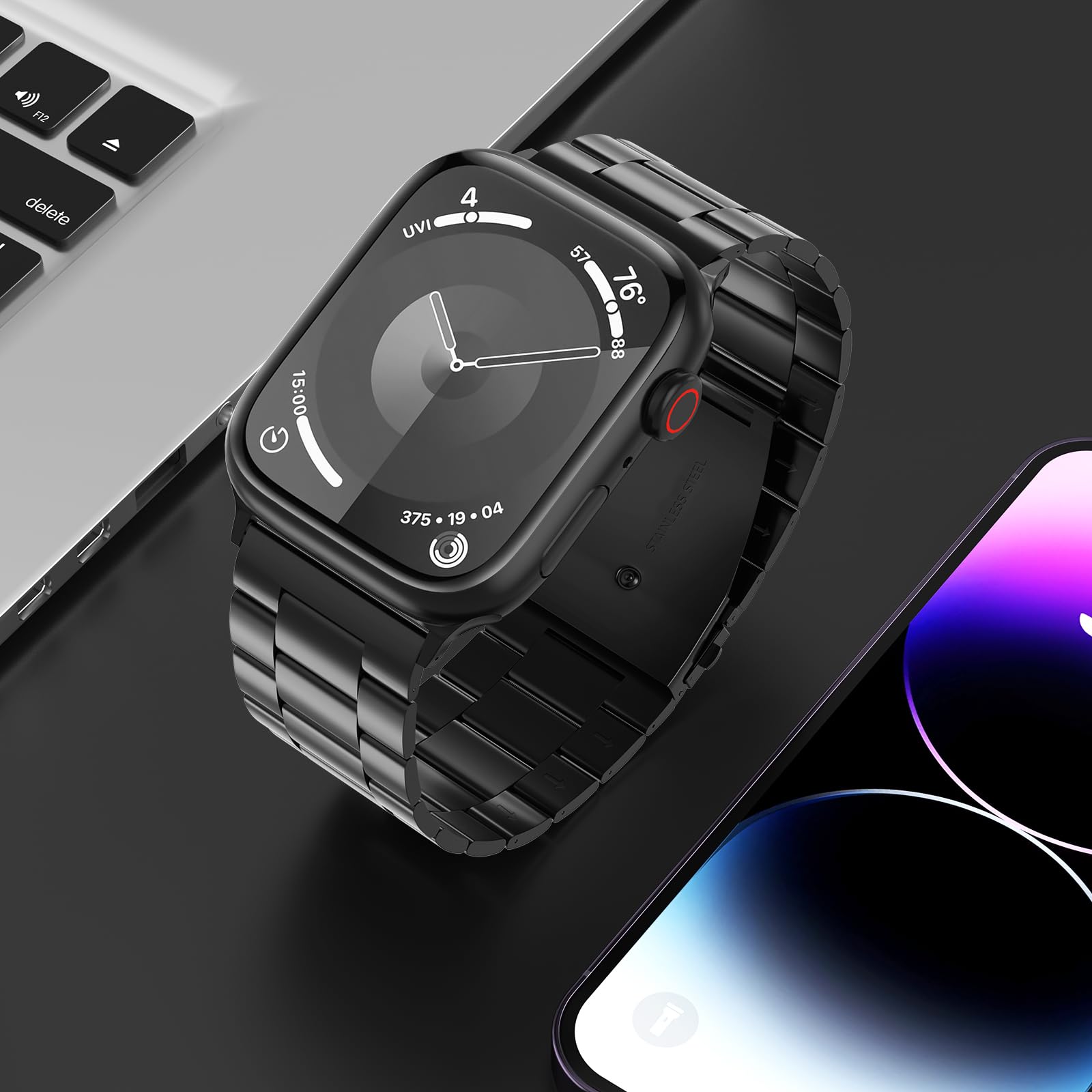 Premium Stainless Steel Apple Watch Band - Compatible with Series 9/8/7/6/5/4/3, SE/SE2, Ultra/Ultra 2 (38mm-49mm) - Durable Metal Strap for Men & Women - Perfect for Workouts, Office Wear & Everyday Use
