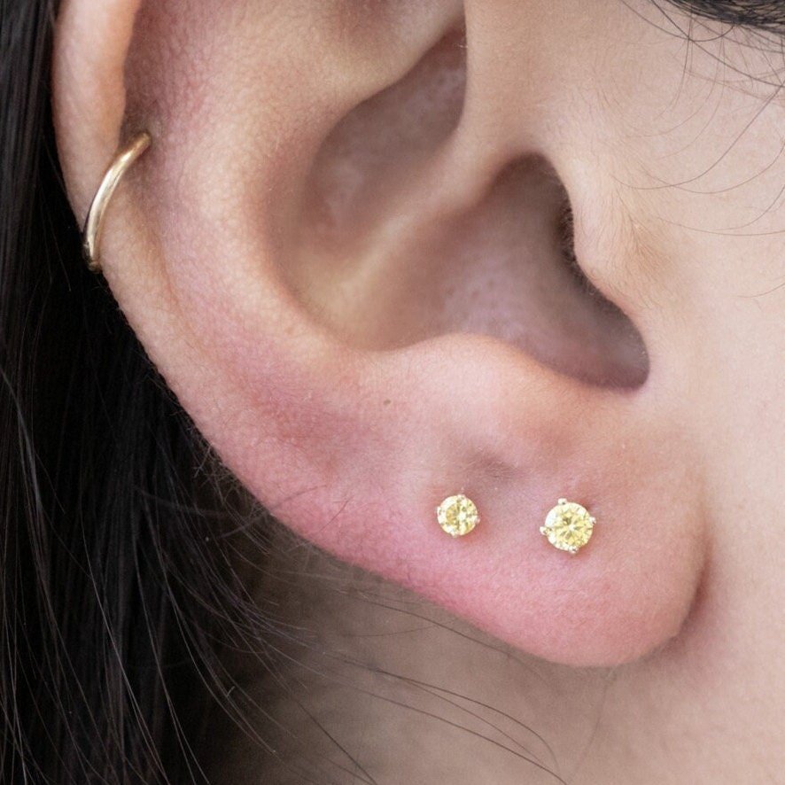 14k Yellow Gold Citrine Cartilage Flat Back Stud Earrings - Dainty & Elegant Piercing Jewelry for Women, Perfect for Everyday Wear & Special Occasions