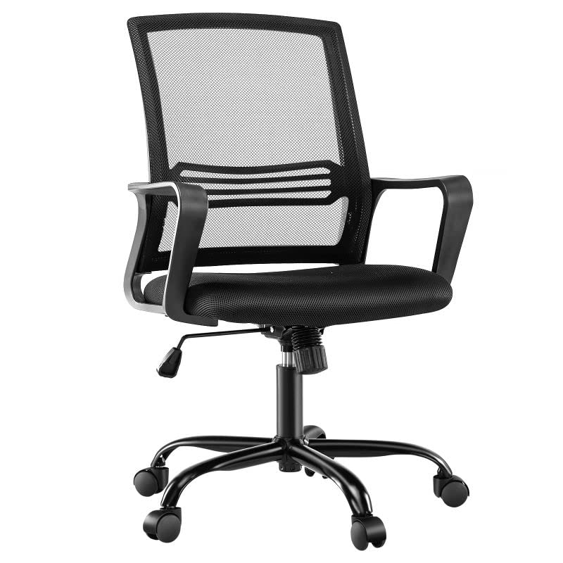 Ergonomic AFO Task Mid-Back Office Chair with Lumbar Support - Dark Black - Perfect for Home Office, Gaming & Workspaces
