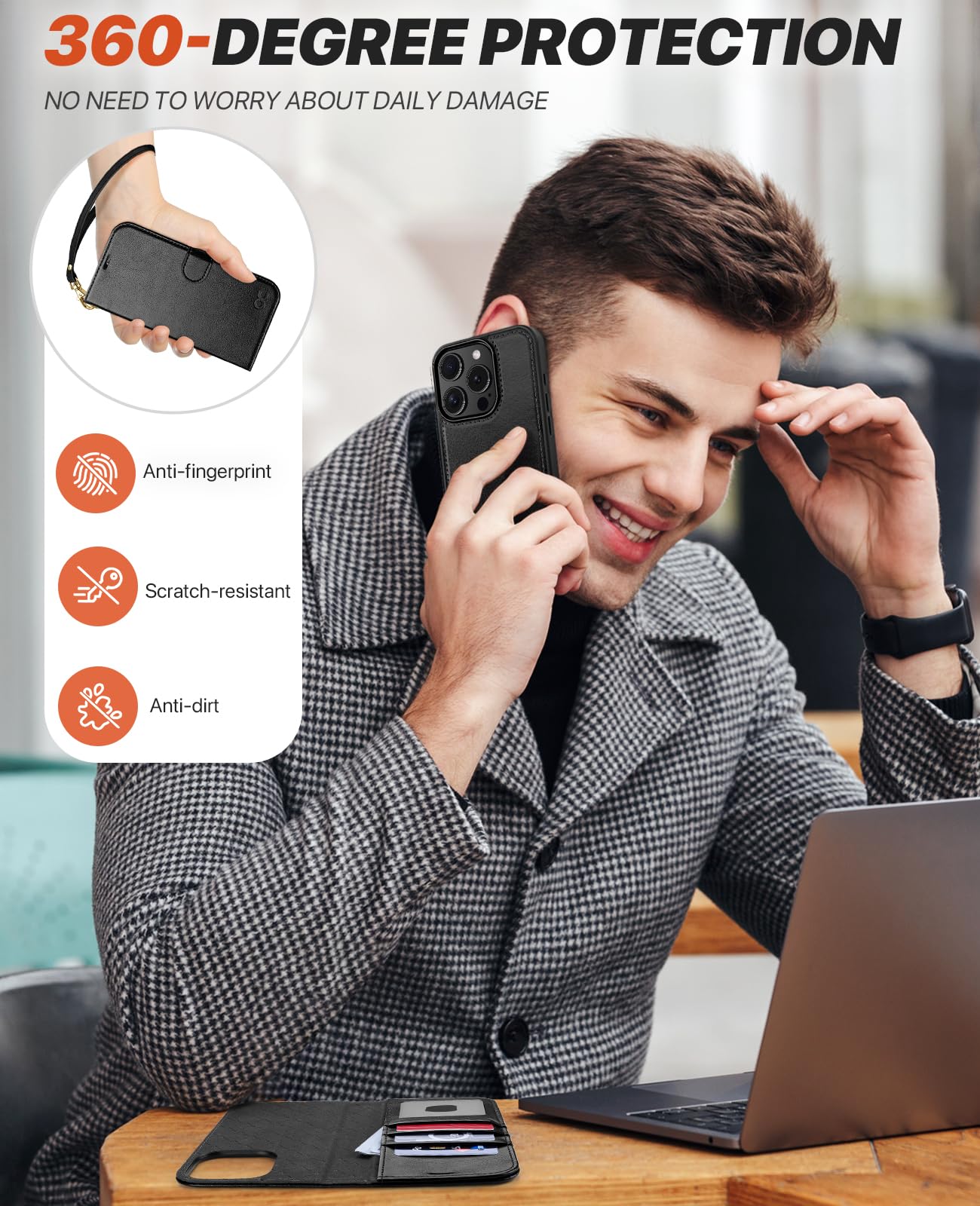 OCASE for iPhone 16 Pro Case - Detachable Wallet Case with Card Holder & RFID Blocking | 2-in-1 PU Leather Flip Folio Cover with Stand & Wrist Strap | Shockproof Protection for 6.3
