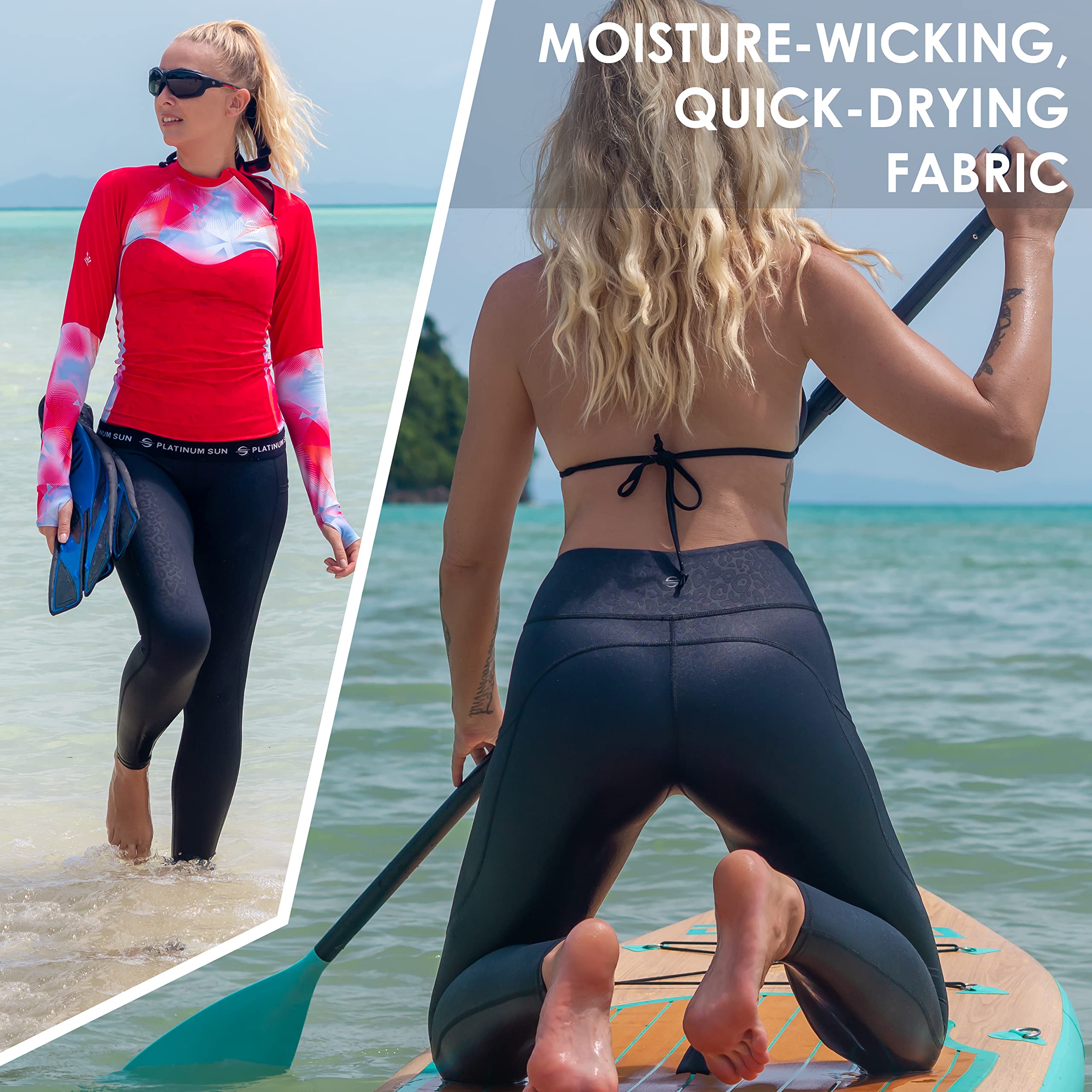 Women's High-Waisted Swim Workout Leggings - UPF 50+ Quick Dry Yoga Tights for Surfing, Swimming & Beach Activities