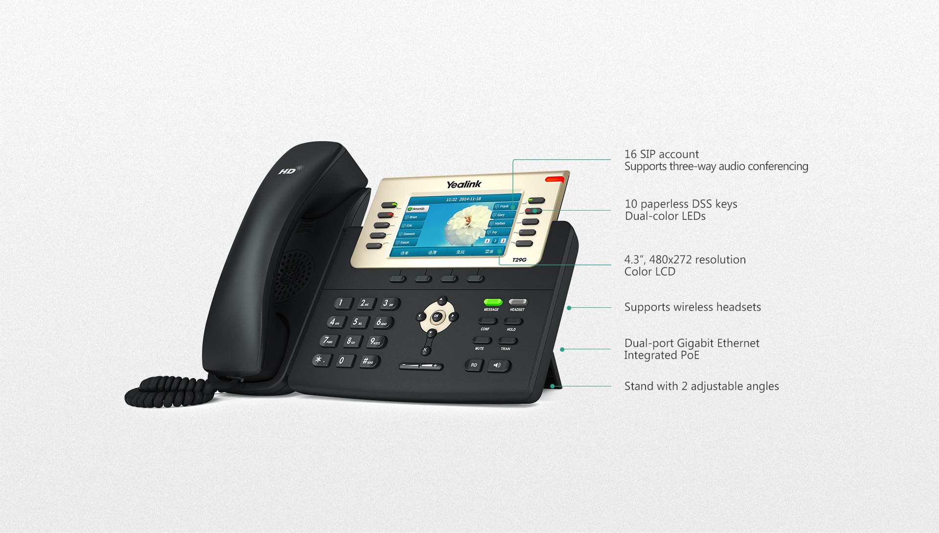 Yealink T29G SIP POE Business IP Phone with Power Adapter & Microfiber Cloth - Bluetooth Enabled VoIP Desk Phone for Office Communication & Conference Calls
