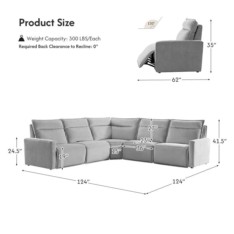 Essentia Power Reclining Corner Sofa - Easy Care Fabric Sectional Couch with USB Charging for Living Room, Home Theater & Family Room Comfort