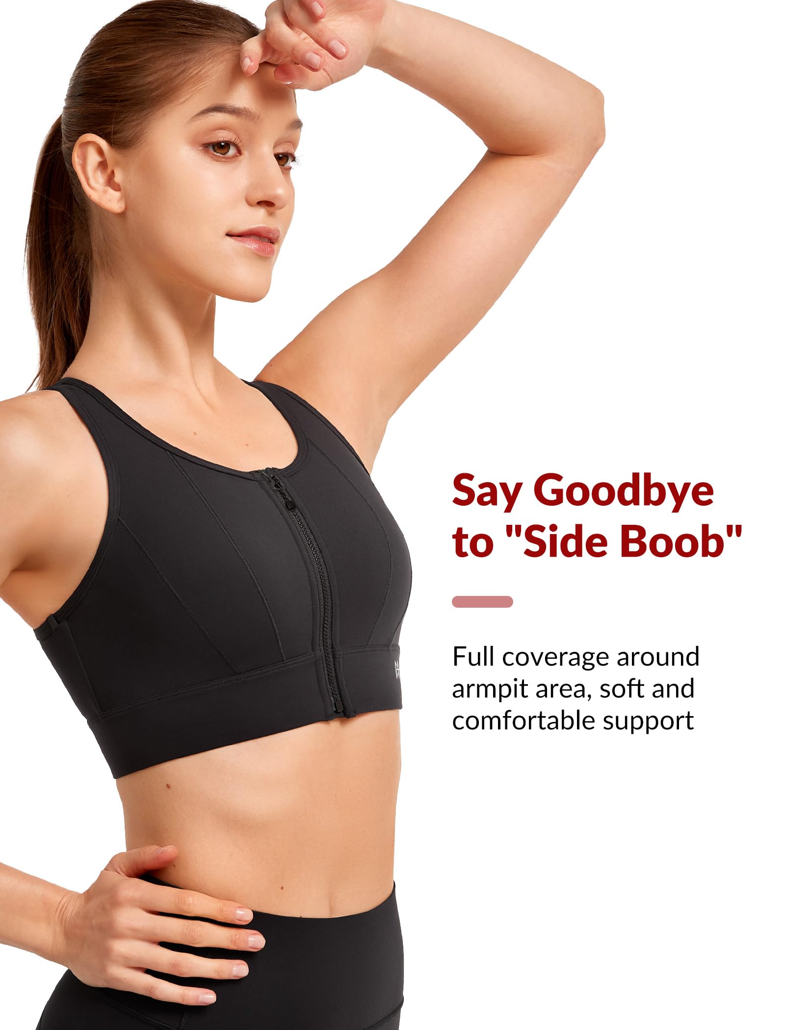 Yvette Women's Front Closure High Impact Sports Bra - Maximum Support for Large Bust - Perfect for Running, Workouts & High-Intensity Training