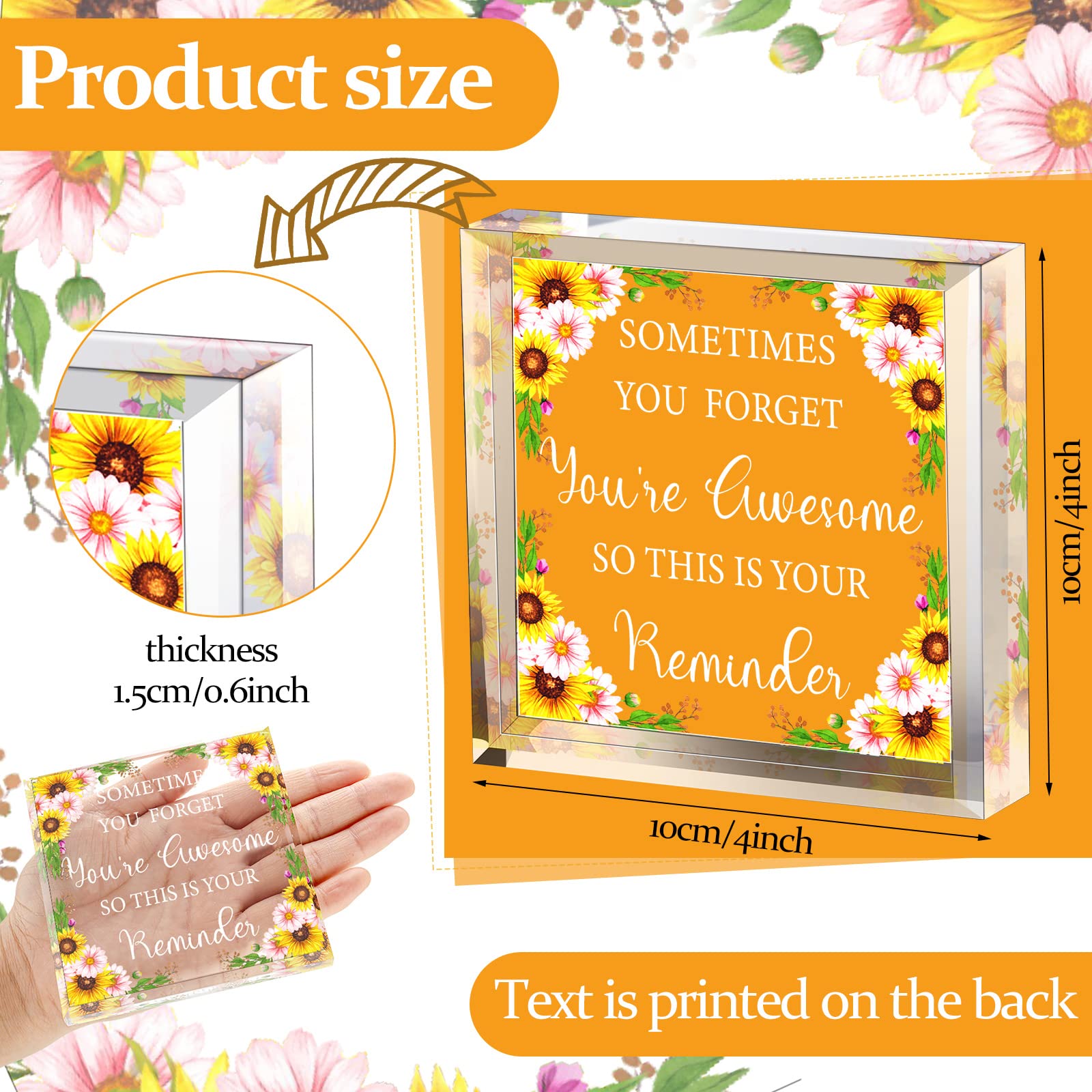 Chunful Inspirational Appreciation Gifts - Sometimes You Forget You're Awesome Acrylic Plaque for Coworkers, Mother, Women & Friends - Perfect Thank You Gift for Birthday, New Year & Office Appreciation - Sunflower Design for Home & Office Decor