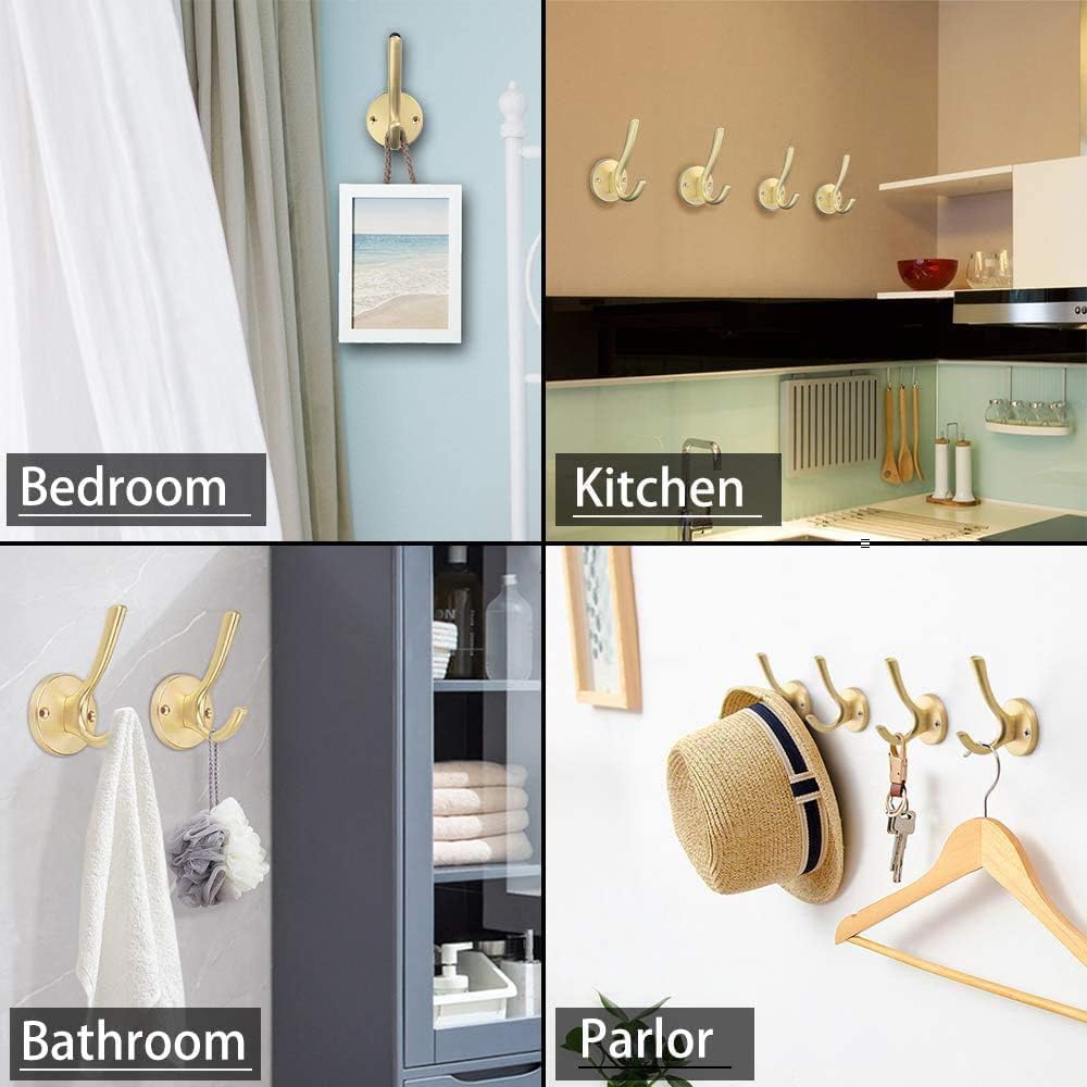 ZUONAI 8 Pack Decorative Gold Wall Hooks - Heavy Duty Metal Coat Hooks, Hat Hooks & Towel Hooks for Bathroom, Bedroom & Entryway - Perfect for Hanging Coats, Hats, Keys & Towels