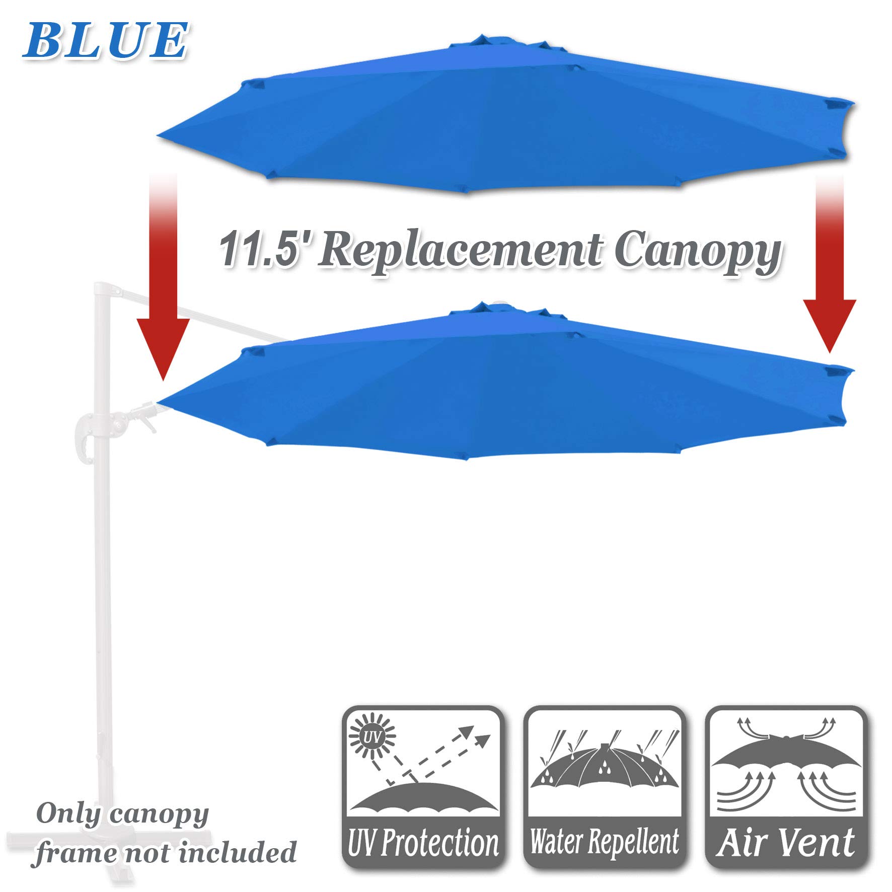 11.5ft Replacement Canopy for ROMA Cantilever Patio Umbrella - Heavy Duty 8-Rib Air Vent Design in Blue | Perfect for Outdoor Patio, Garden, Poolside & Backyard Shade