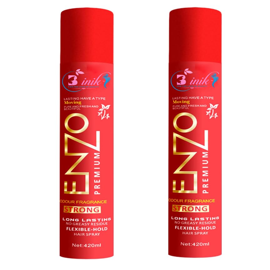 B inik Strong Hold Hair Spray for Men & Women (420ml, Red) - Pack of 2 | Long-Lasting Styling for Volume, Curls & Updos - Perfect for Weddings, Parties & Everyday Use