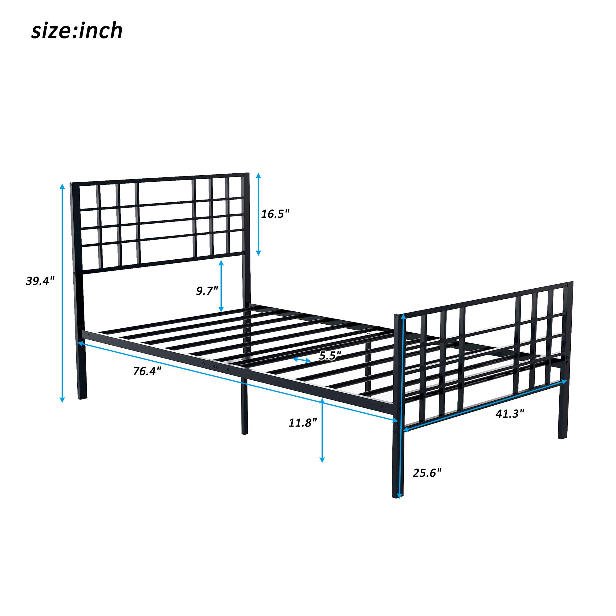 Metal Platform Bed Frame with Headboard & Footboard - Twin Size Mattress Base, Sturdy Iron-Art Design for Bedroom, Dorm, Kids Room | Black Steel Finish | Space-Saving & Easy Assembly | Perfect for Small Spaces & Teen Bedrooms