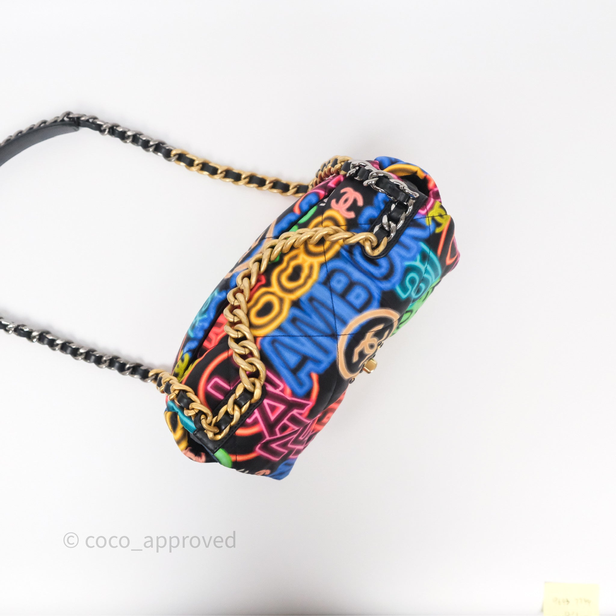 Chanel 19 Small Handbag Black Multicolor Fabric Printed Mixed Hardware - Luxury Designer Crossbody Bag for Women, Perfect for Date Night & Evening Events
