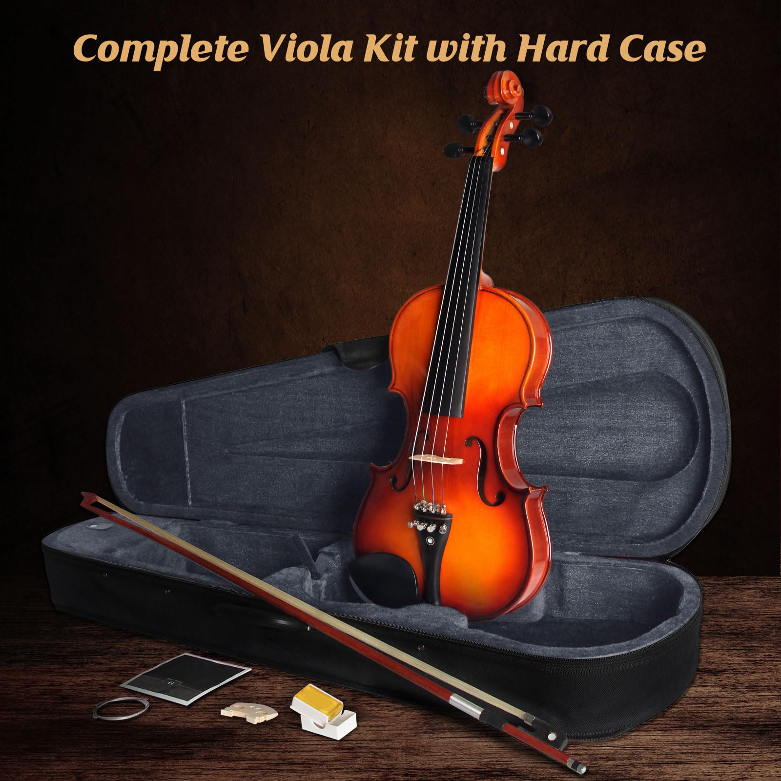 12 Inch MA350 Acoustic Viola - Solid Wood Satin Antique Finish Viola Set with Case, Bow & Rosin - Professional Violin Instrument for Adults & Beginner Students - Perfect for Practice, Performances & Music Lessons