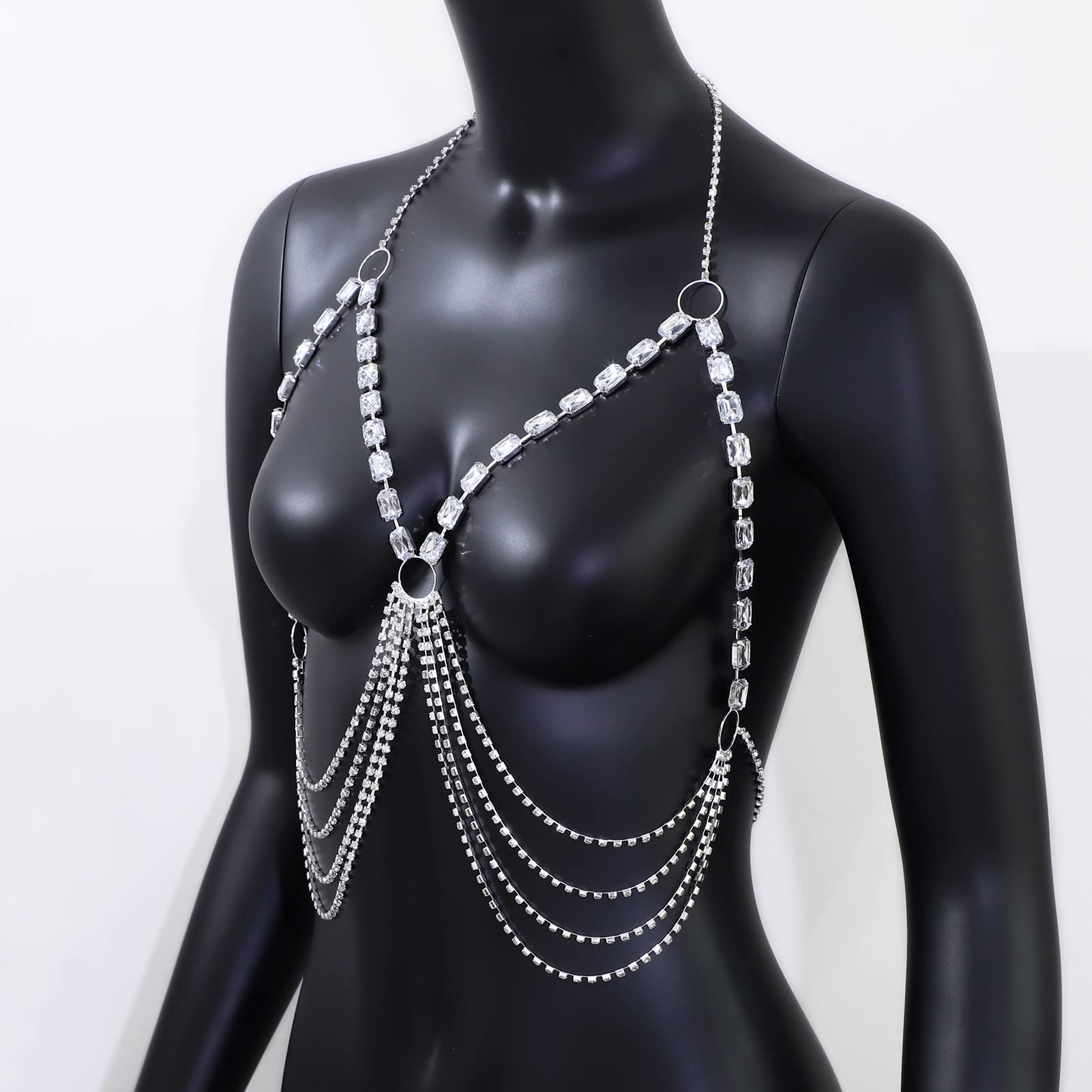 Sexy Rhinestone Body Chain for Women - Silver Crystal Chest Chain, Bikini Jewelry for Beach, Party, Nightclub & Wedding | Waist & Belly Body Jewelry for Women