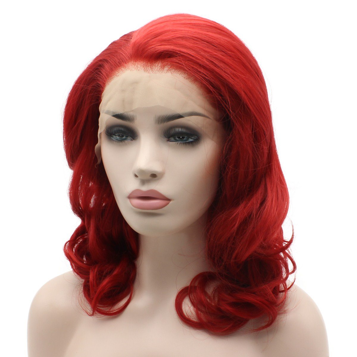 Iewig Heat Resistant Synthetic Lace Front Wig - Shoulder Length Red Hair with Half Hand-Tied Fibers | Perfect for Cosplay, Halloween, Daily Wear & Special Occasions