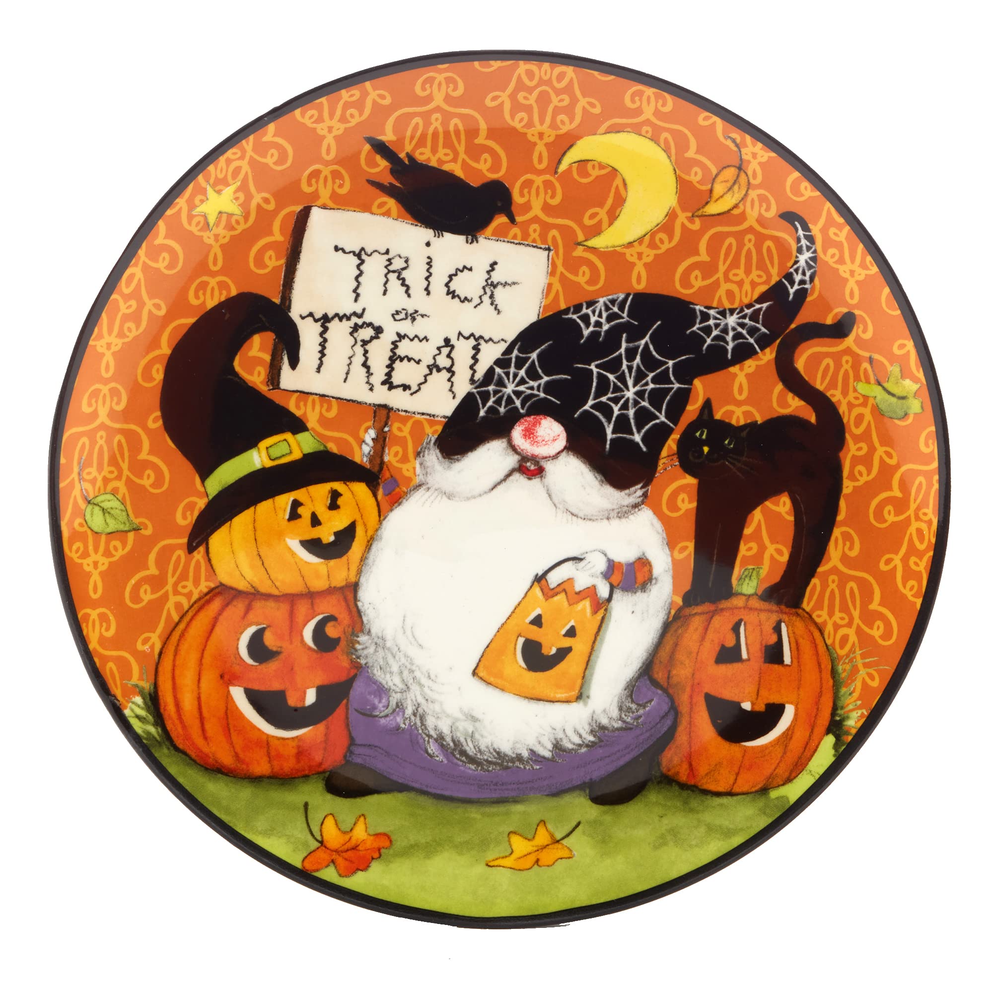 Halloween Gnome Salad & Dessert Plates - 9 Inch Multicolor Set of 4 | Certified International Dinnerware for Halloween Parties, Thanksgiving & Holiday Entertaining