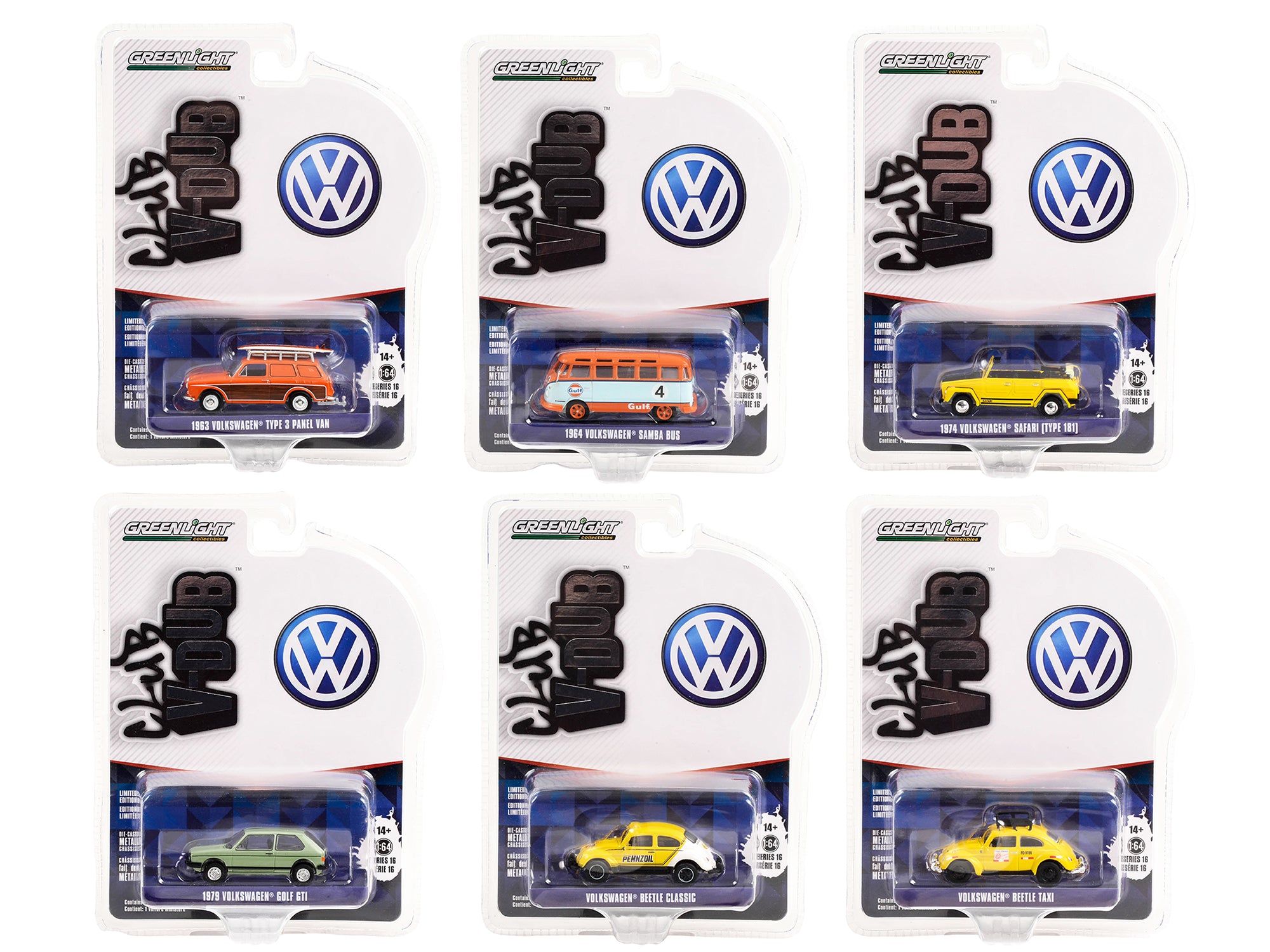 Greenlight 1/64 Scale Diecast Model Cars - Club Vee V Dub Series 16 Set of 6 Pieces - Collectible Miniature Vehicles for Display, Gifts & Racing Enthusiasts
