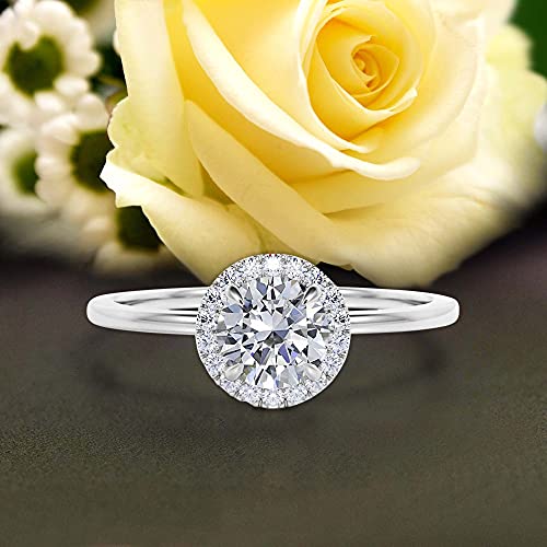 1.25 Carat Round Cut Moissanite Engagement Ring in 925 Sterling Silver with 18k White Gold Plating - Classic Halo Wedding Band, Promise Ring, Anniversary Gift for Her - Perfect for Proposals, Weddings & Special Occasions