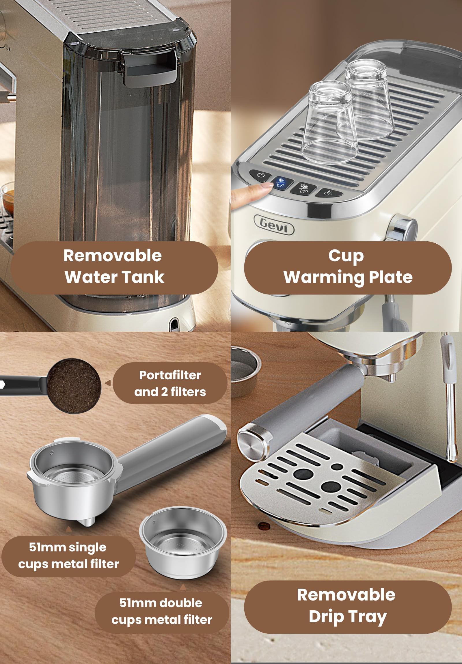 Gevi Commercial Espresso Machine & Coffee Maker - Professional Stainless Steel Latte Machine with Milk Frother for Home Baristas | Compact Cappuccino & Espresso Maker for Kitchen, Office, Cafe | Perfect Gift for Coffee Lovers