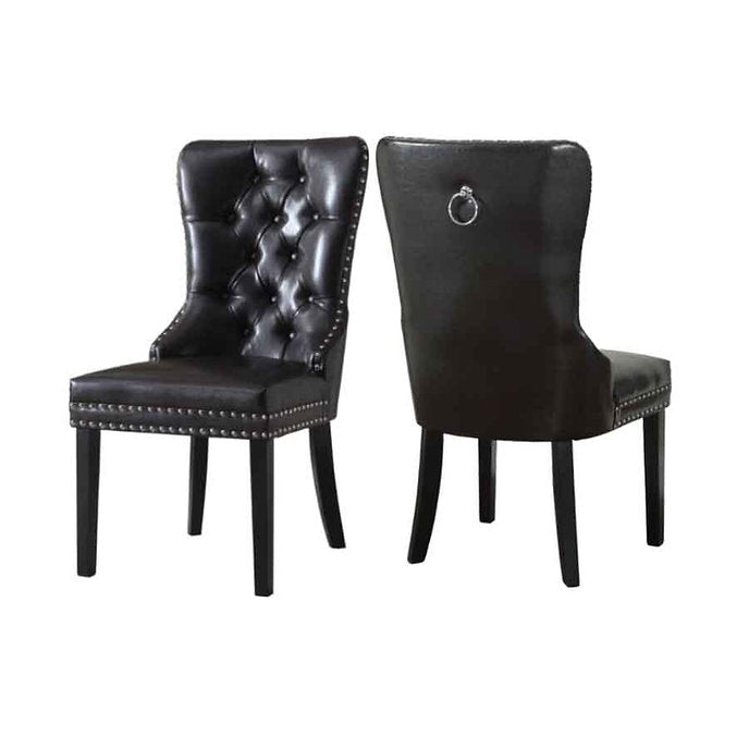 Premium Black Bonded Leather Dining Chairs with Unique Accents - Set of 2 for Modern Kitchen, Dining Room or Office - Comfortable & Stylish Seating Solution