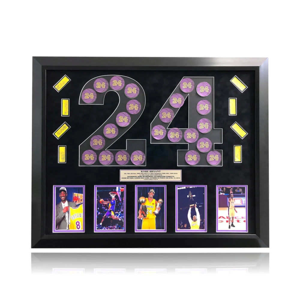 Kobe Bryant Final Lakers Game Used 24 Confetti Collage #D/24 Retirement Commemorative Basketball Memorabilia - Perfect for Sports Collectors, Lakers Fans, and NBA Memorabilia Displays
