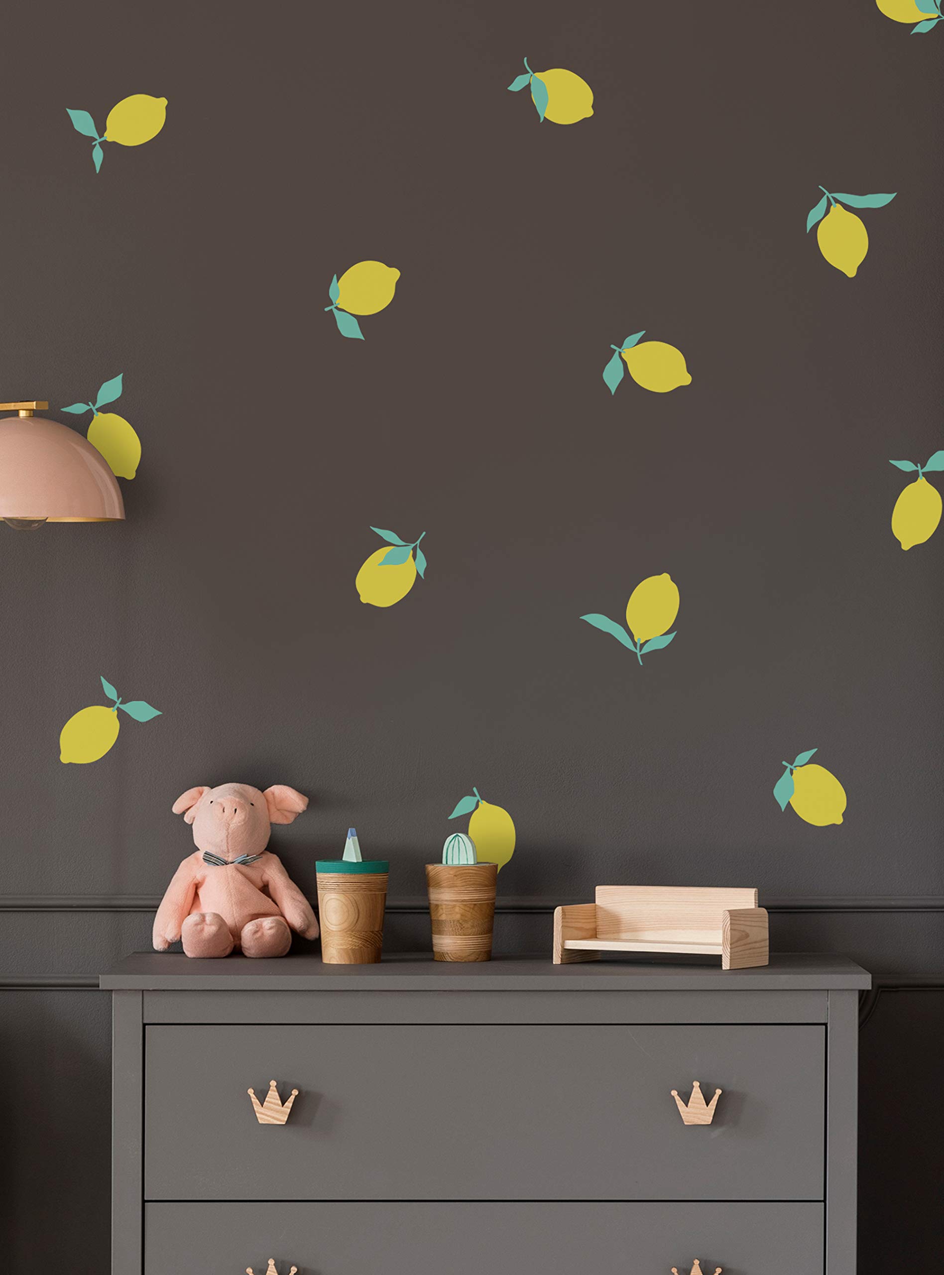 Simple Shapes Lemon Fruit Wall Decal - Peel & Stick Vinyl Stickers for Kitchen, Nursery, or Office Decor (Scheme C) - Easy DIY Home Decoration