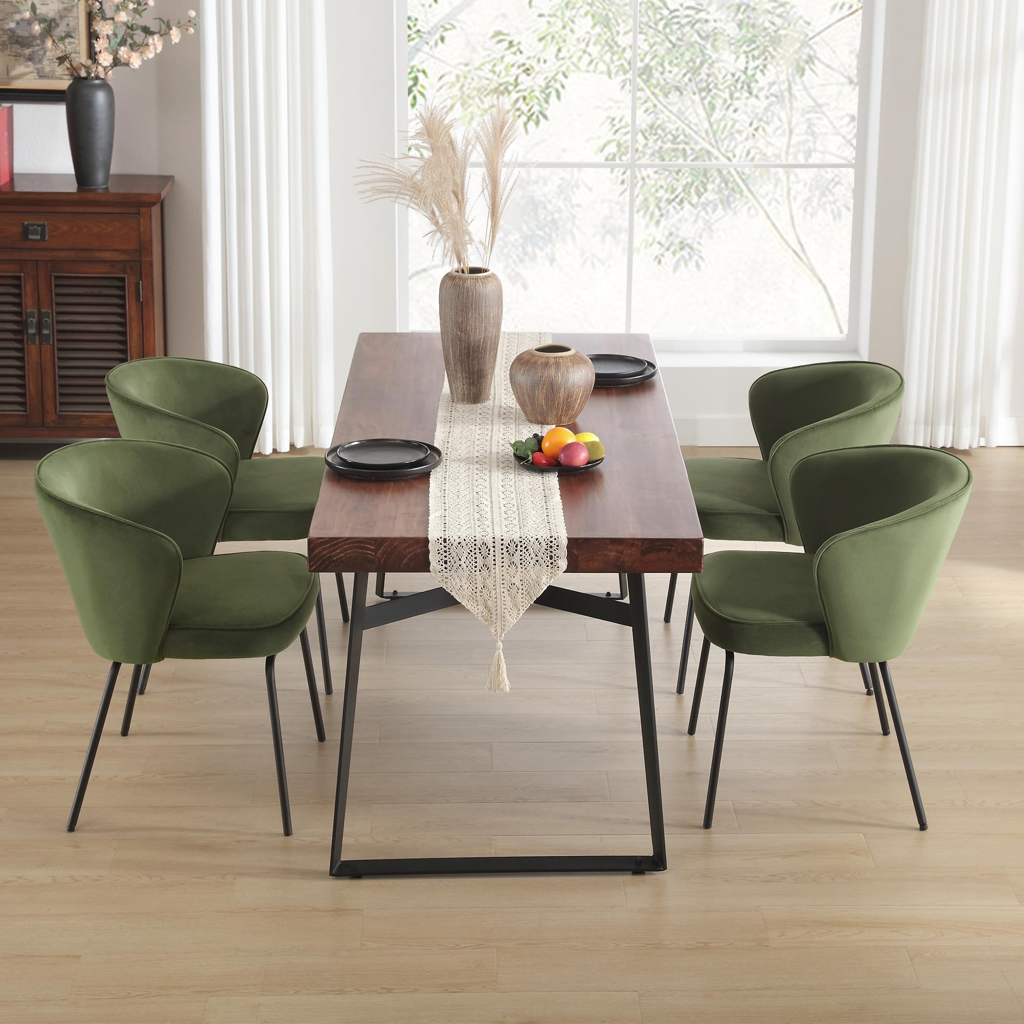 Zesthouse Modern Dining Chairs Set of 2 - Upholstered Velvet Kitchen Chairs with Curved Wingback & Sturdy Metal Legs, Olive Green - Perfect for Dining Room, Kitchen, Living Room & Small Space Decor