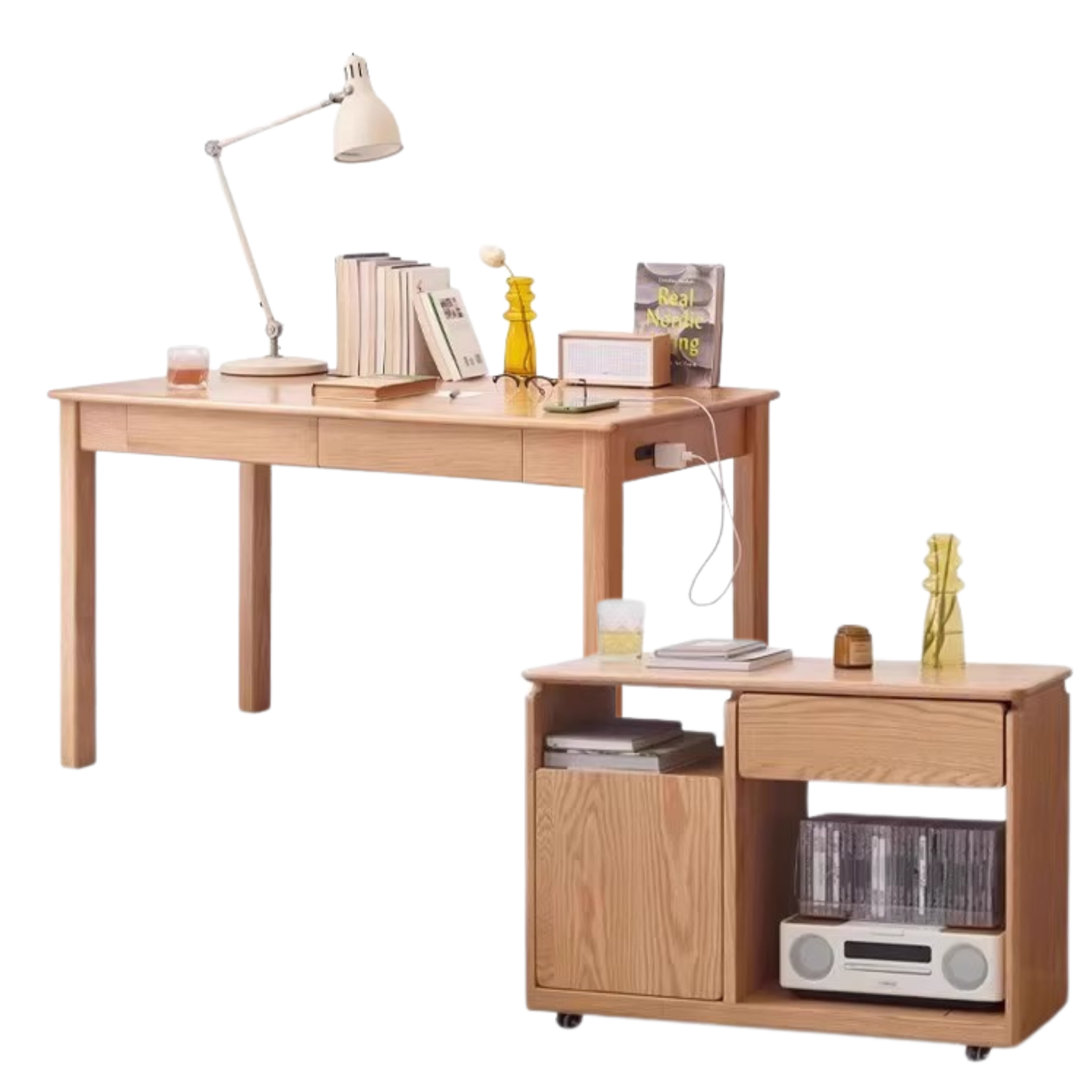 Premium Solid Oak & Ash Wood USB Office Desk - Modern Home & Workspace Furniture for Productivity & Organization | Perfect for Remote Work, Study & Office Setup
