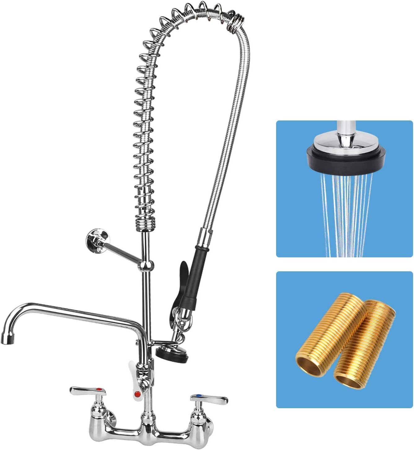 DYVIAHOME 8 Inch Commercial Kitchen Faucet - Wall Mount Sink Faucet with Pull Down Pre-Rinse Sprayer, 12