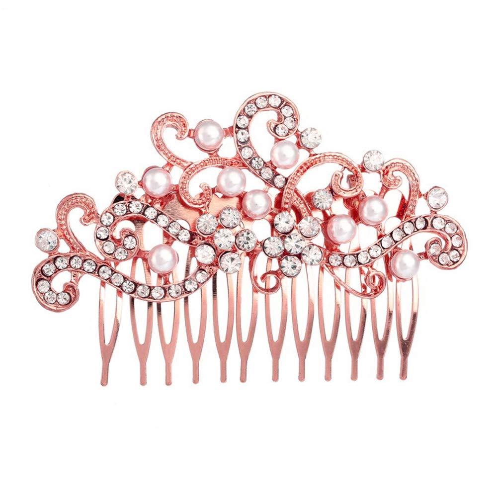 Missgrace Rose Gold Crystal Hair Comb for Women – Bridal Headpiece with Rhinestones – Wedding Accessory for Brides, Prom, and Special Occasions