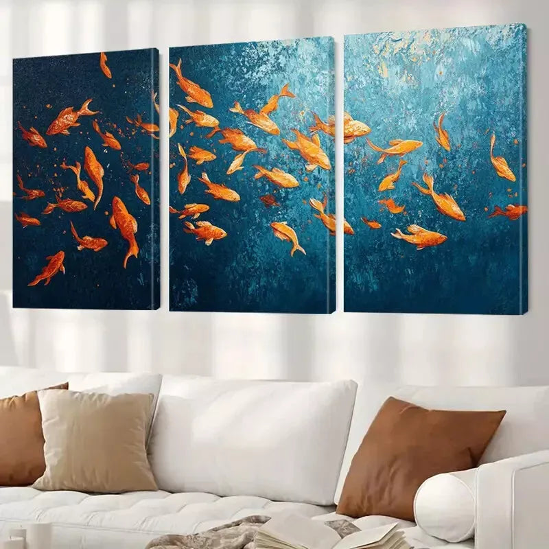 3-Piece Underwater Fish Aesthetic Wall Art Set - Framed Canvas Prints 50x70cm | High Quality Australian Made Decor | Ready to Hang for Living Room, Bedroom & Office Decor